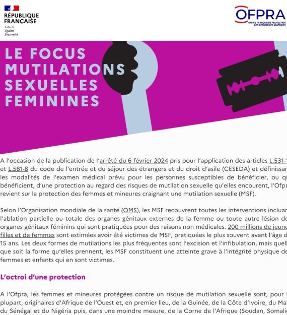 Couverture du focus sur les mutilations sexuelles féminines